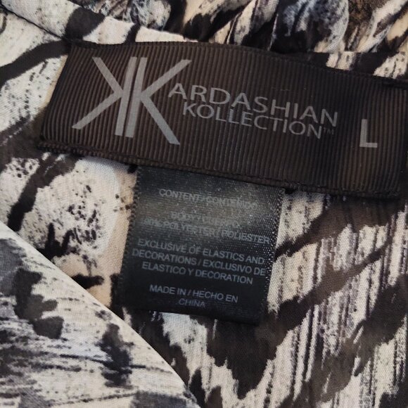 KARDASHIAN KOLLECTION Zebra Print Ruffle Neck Long Sleeve Blouse, Size L - Picture 4 of 10